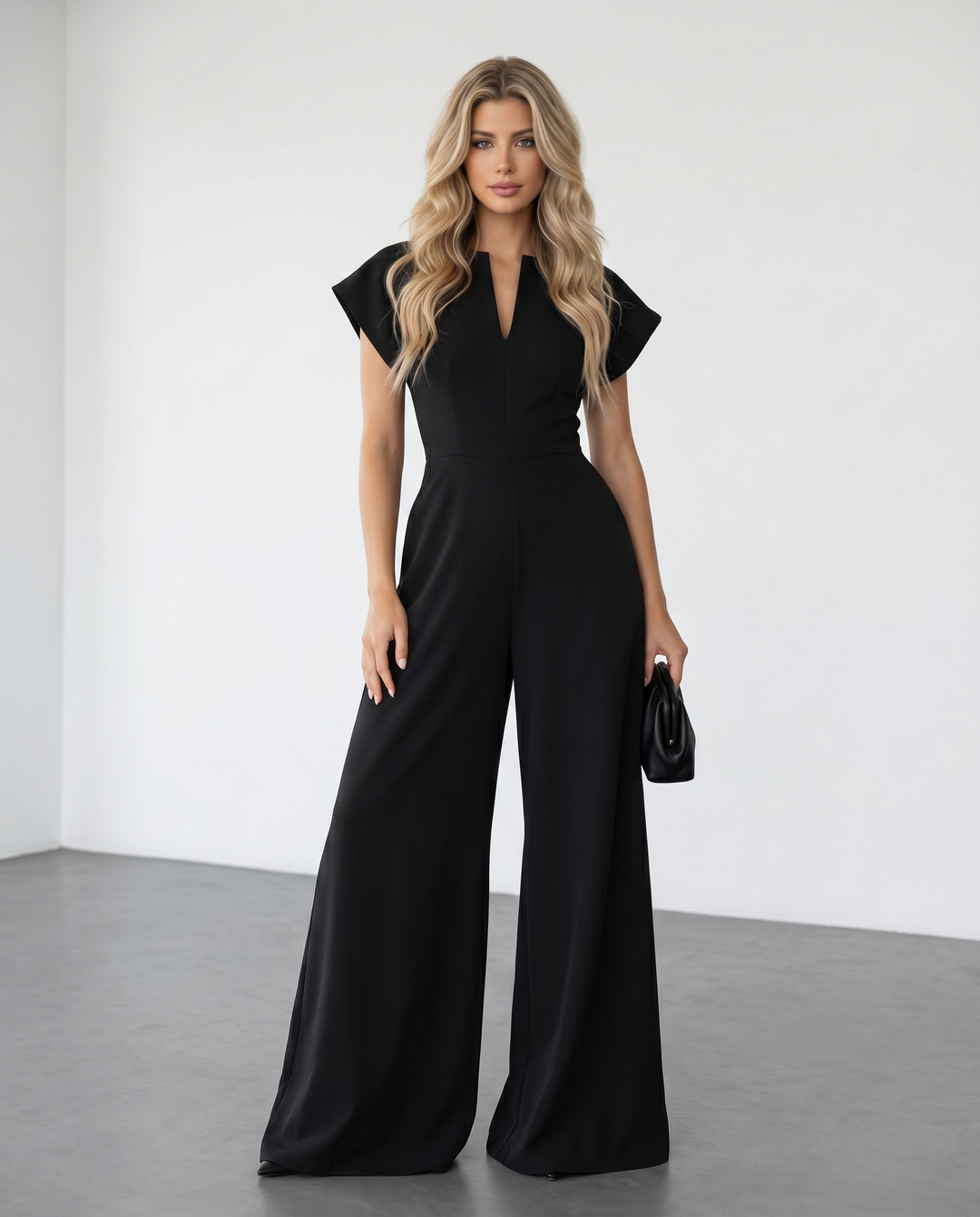 SOLACE  Black Fitted Waist Full Length Jumpsuit 