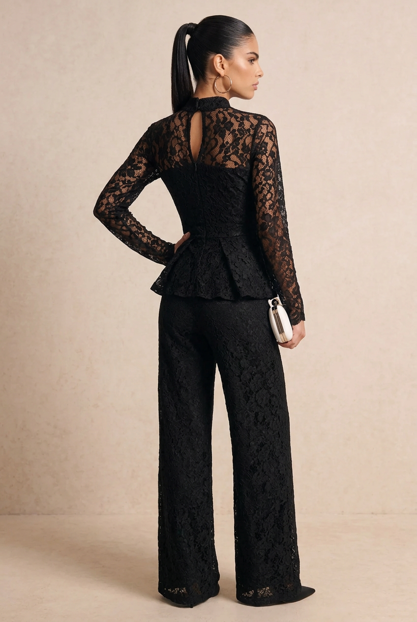 Elegant Floral Lace Long Sleeve High Neck Jumpsuit