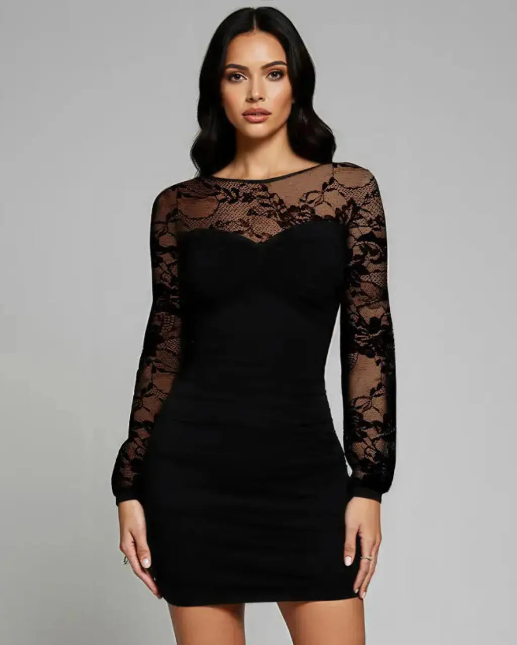SOLACE  Black Mesh Long Sleeve Bodycon Mini Dress 