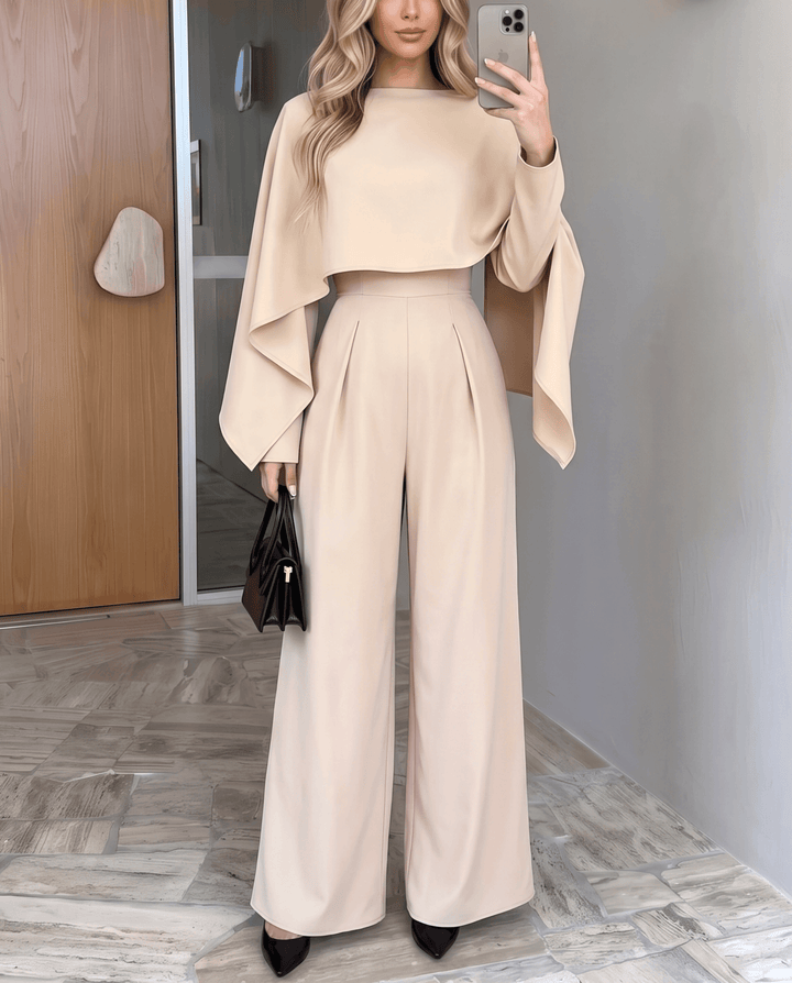 Cape Batwing Sleeve High Waist Wide Leg Jumpsuit