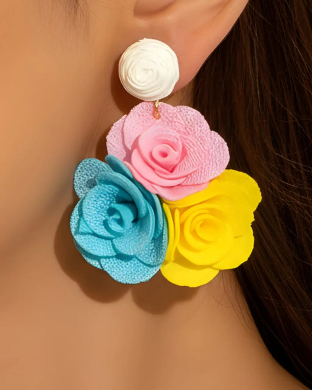 SOLACE  Multi-Color Rose Cluster Statement Drop Earrings 