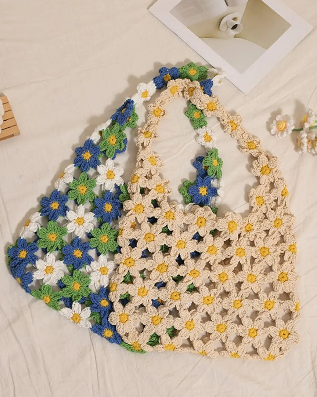 Hand-Crocheted Daisy Flower Mesh Tote Shoulder Bag SOLACE