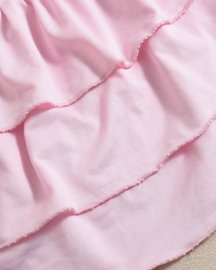 Pink Halter Cowl Neck Ruffled Mini Skirt Summer Set