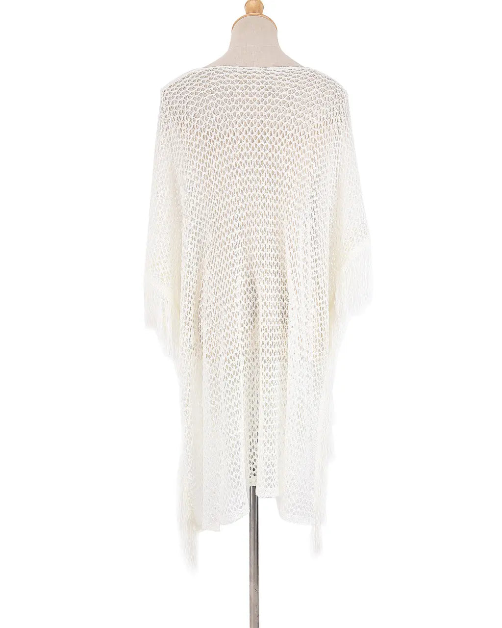 SOLACE  White Crochet Knit Fringed Poncho Beach Cover Up 
