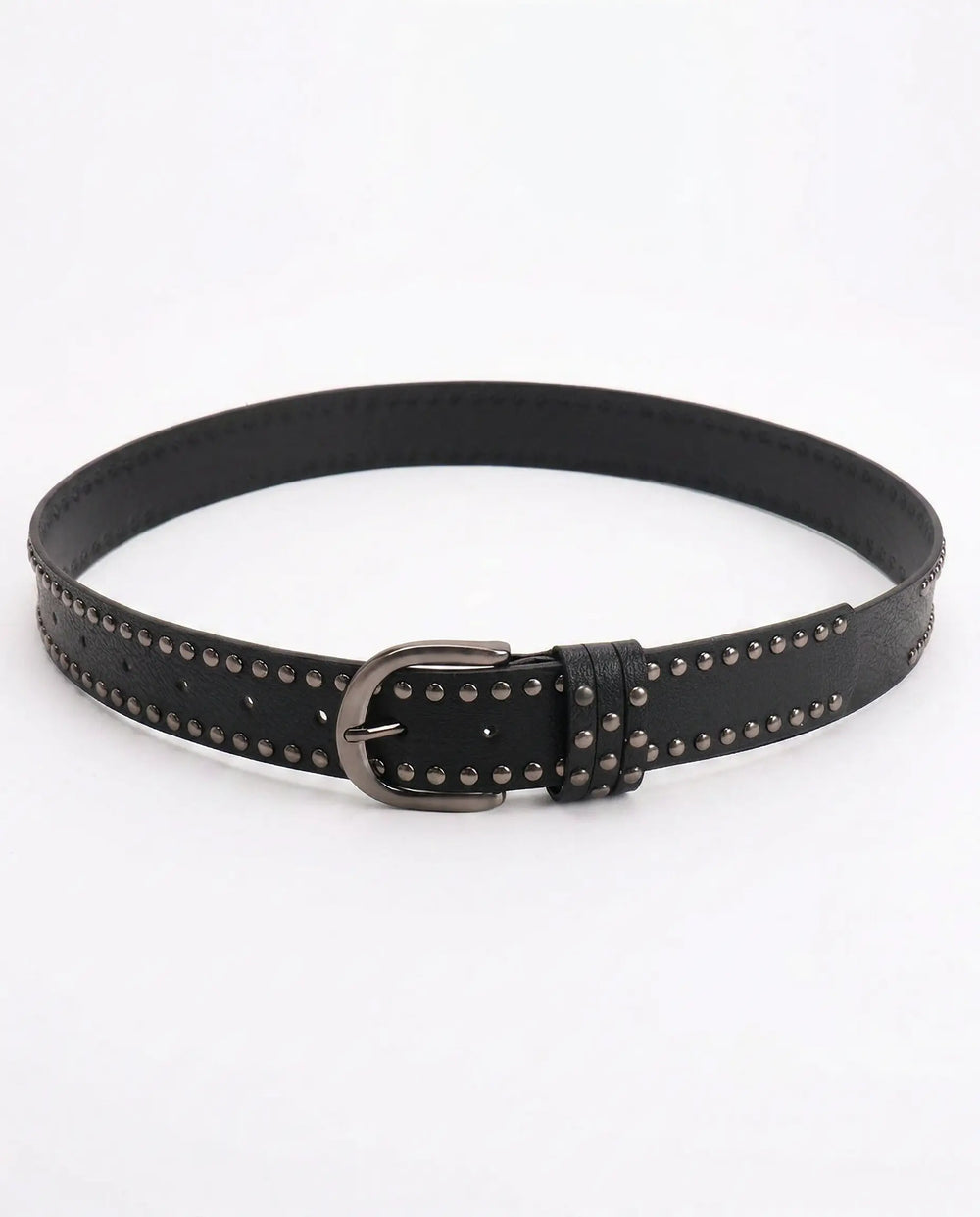 SOLACE  Black PU Leather Gunmetal Studded Punk Belt 