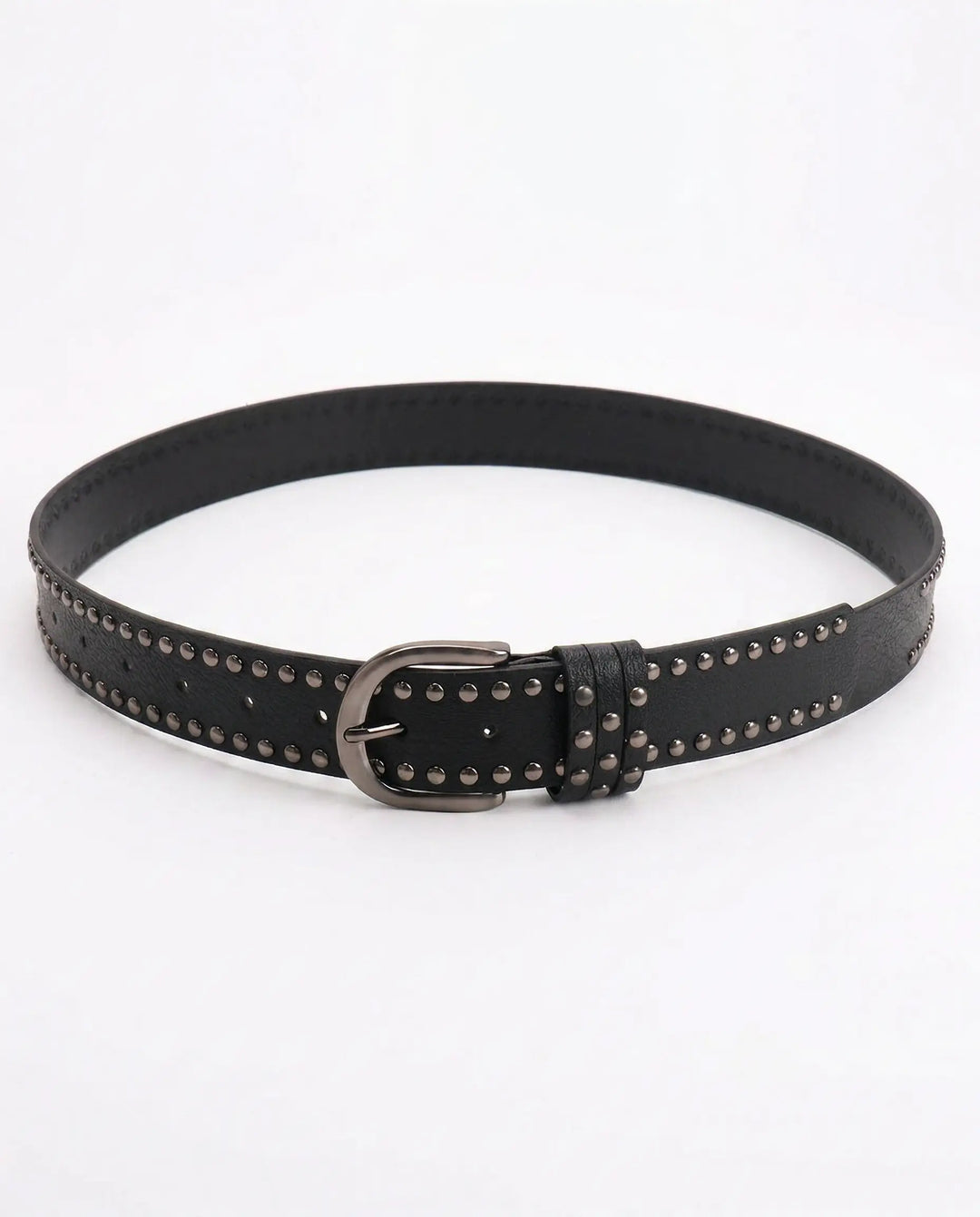 SOLACE  Black PU Leather Gunmetal Studded Punk Belt 