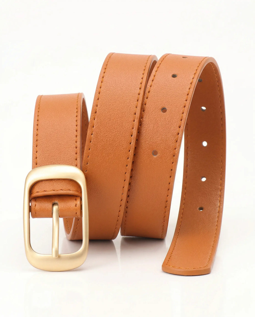 SOLACE  Camel Faux Leather Gold Buckle Classic Casual Belt 