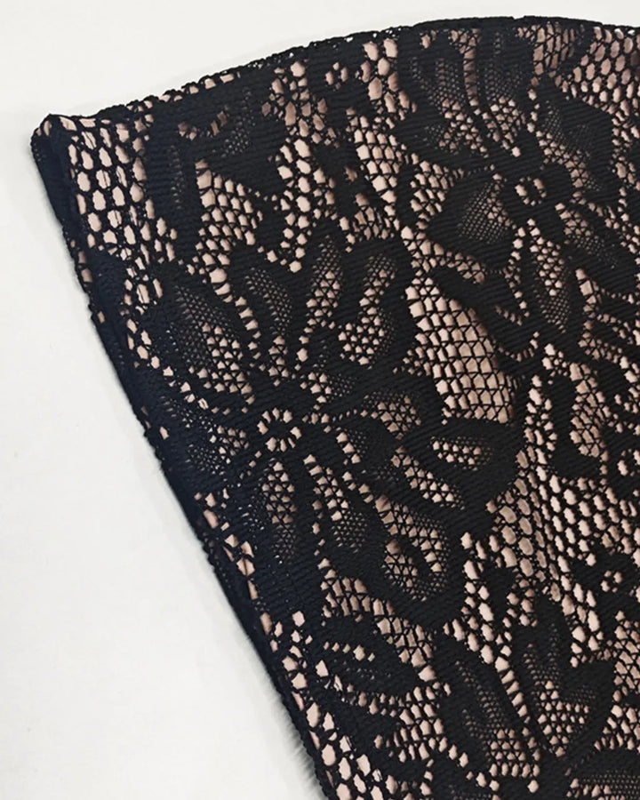 Black Lace Hollowed-Out Mandarin Collar Mini Dress SOLACE