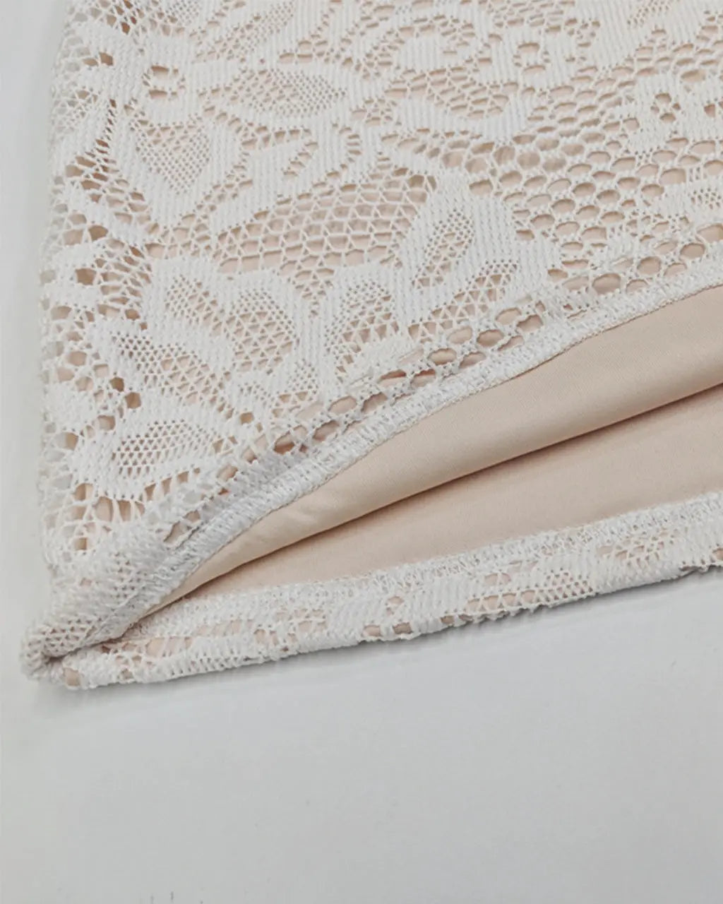 White Lace Hollowed-Out Mandarin Collar Mini Dress SOLACE