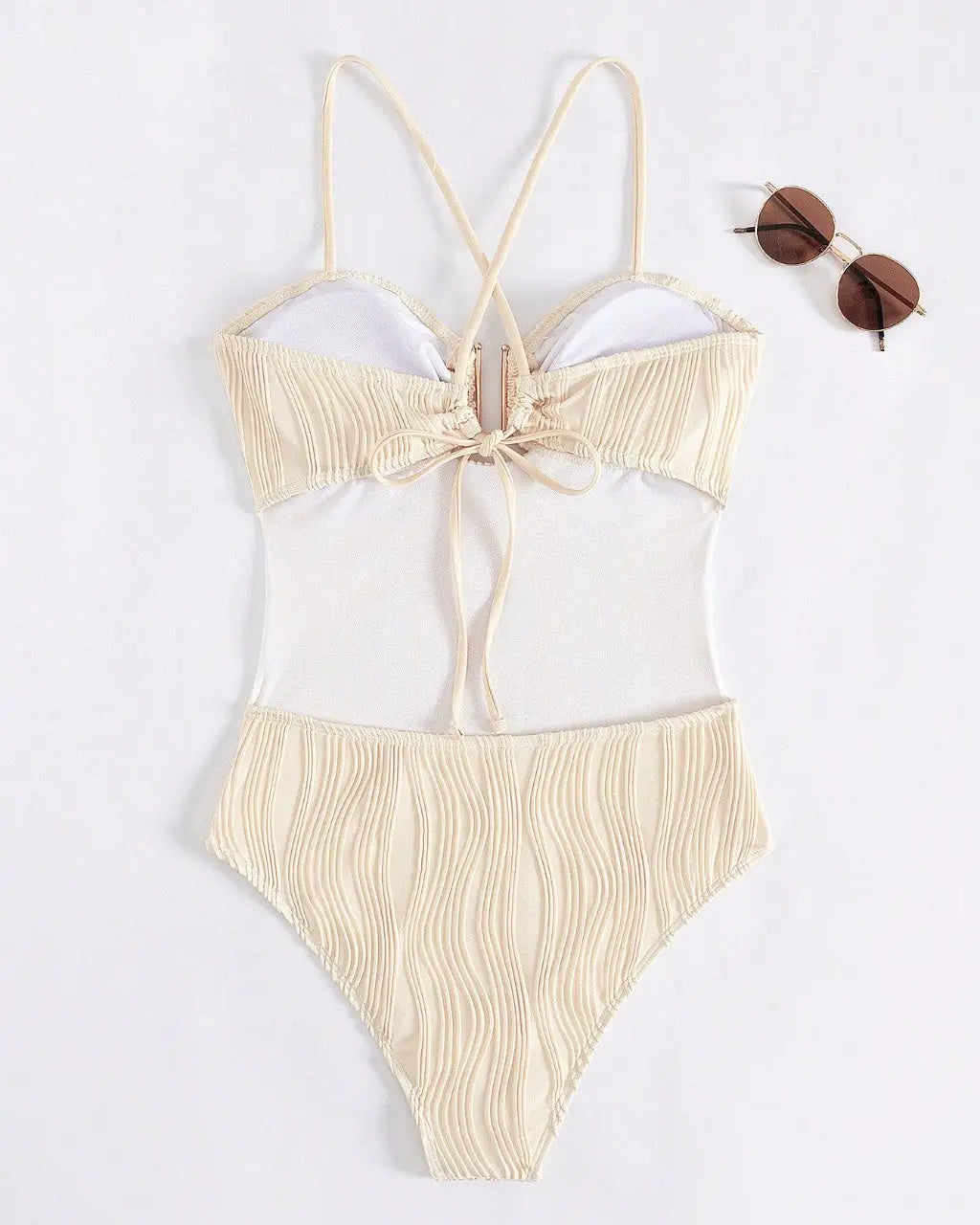 Apricot Textured One-Piece Swimsuit With Gold U-Bar Accent SOLACE