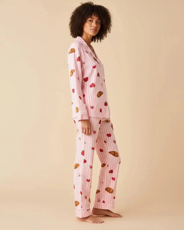 SOLACE CHICStrawberry Croissant Print Pink Pajama Set