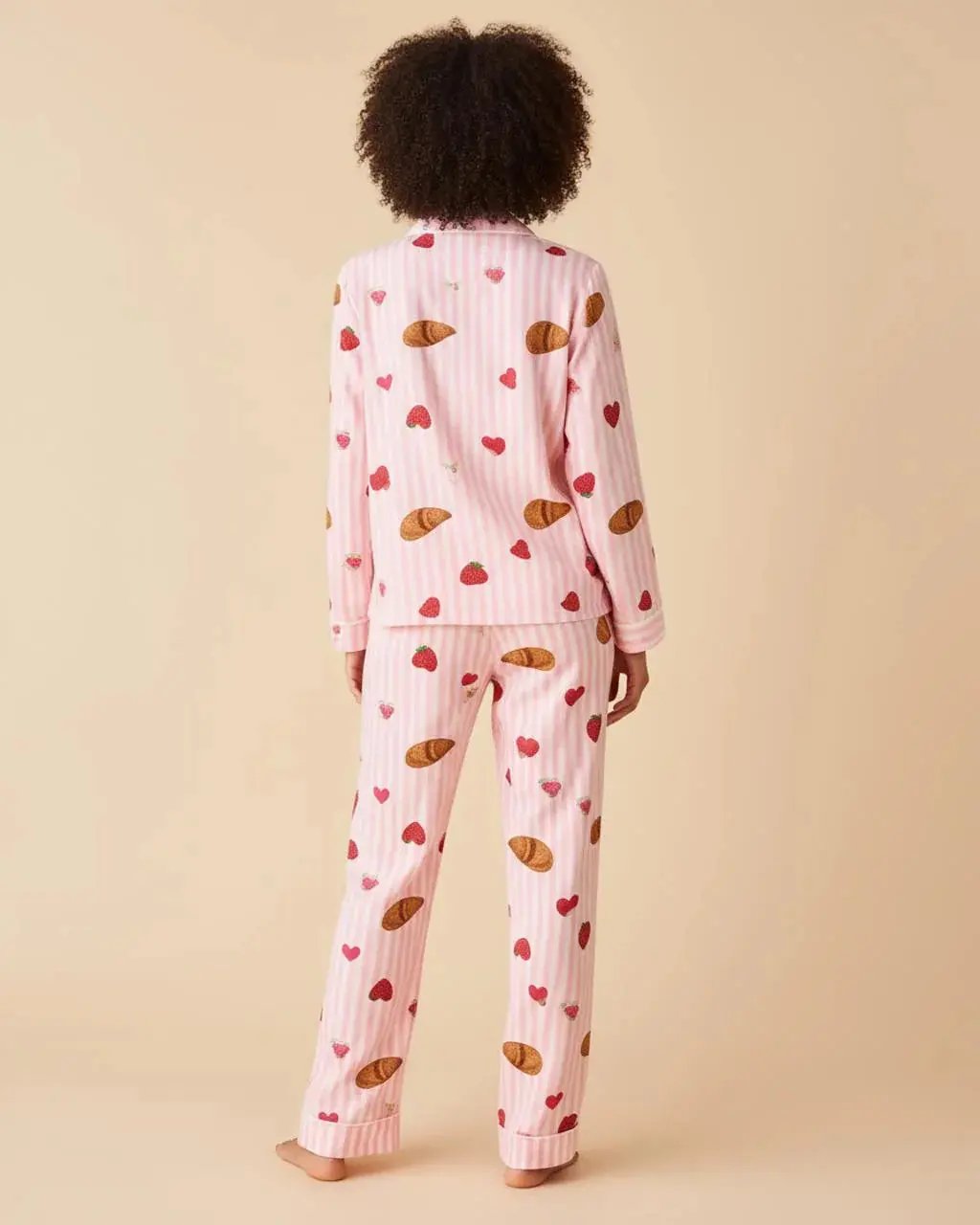 SOLACE CHICStrawberry Croissant Print Pink Pajama Set