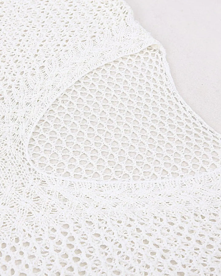 SOLACE  White Crochet Knit Fringed Poncho Beach Cover Up 