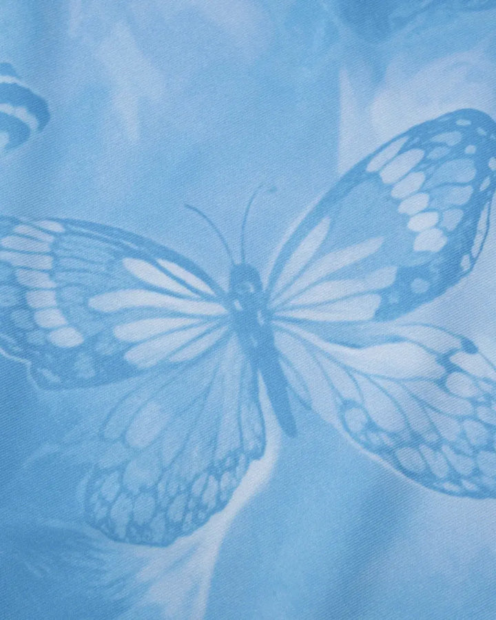 SOLACE  Blue Butterfly Print Cutout Mermaid Maxi Dress 