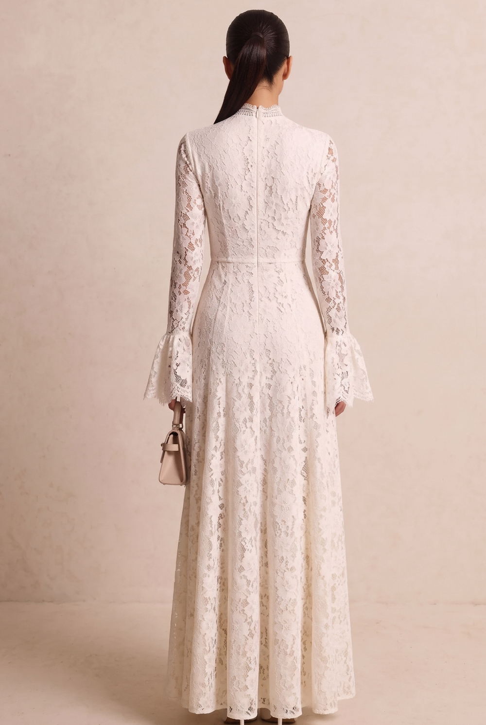 SOLACEFloral Lace High Neck Flare Sleeve Maxi Dress