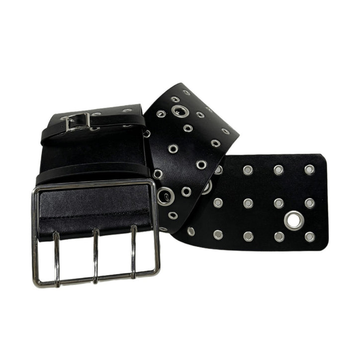 Triple Prong Grommet Wide PU Leather Punk Belt