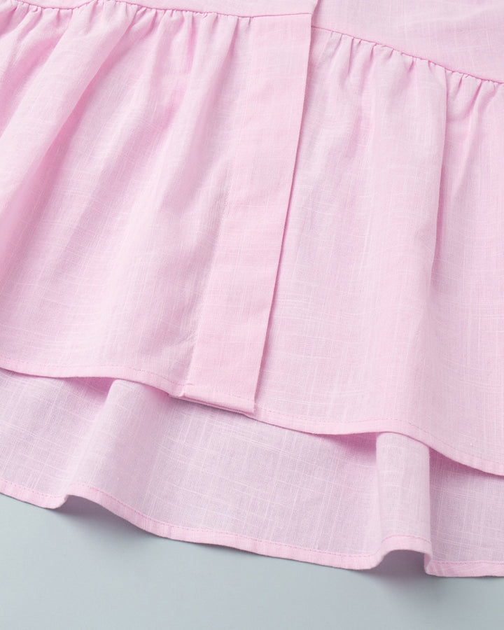 Pink Peplum V-Neck Button Up Crop Top Wide Leg Pants Set