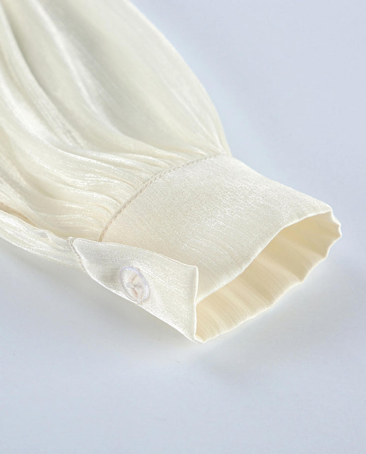 Shiny Satin Side Tie Long Sleeve Blouse