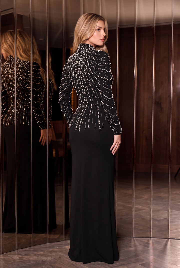 Elegant Long Sleeve Beaded Mermaid Wedding Guest Dress