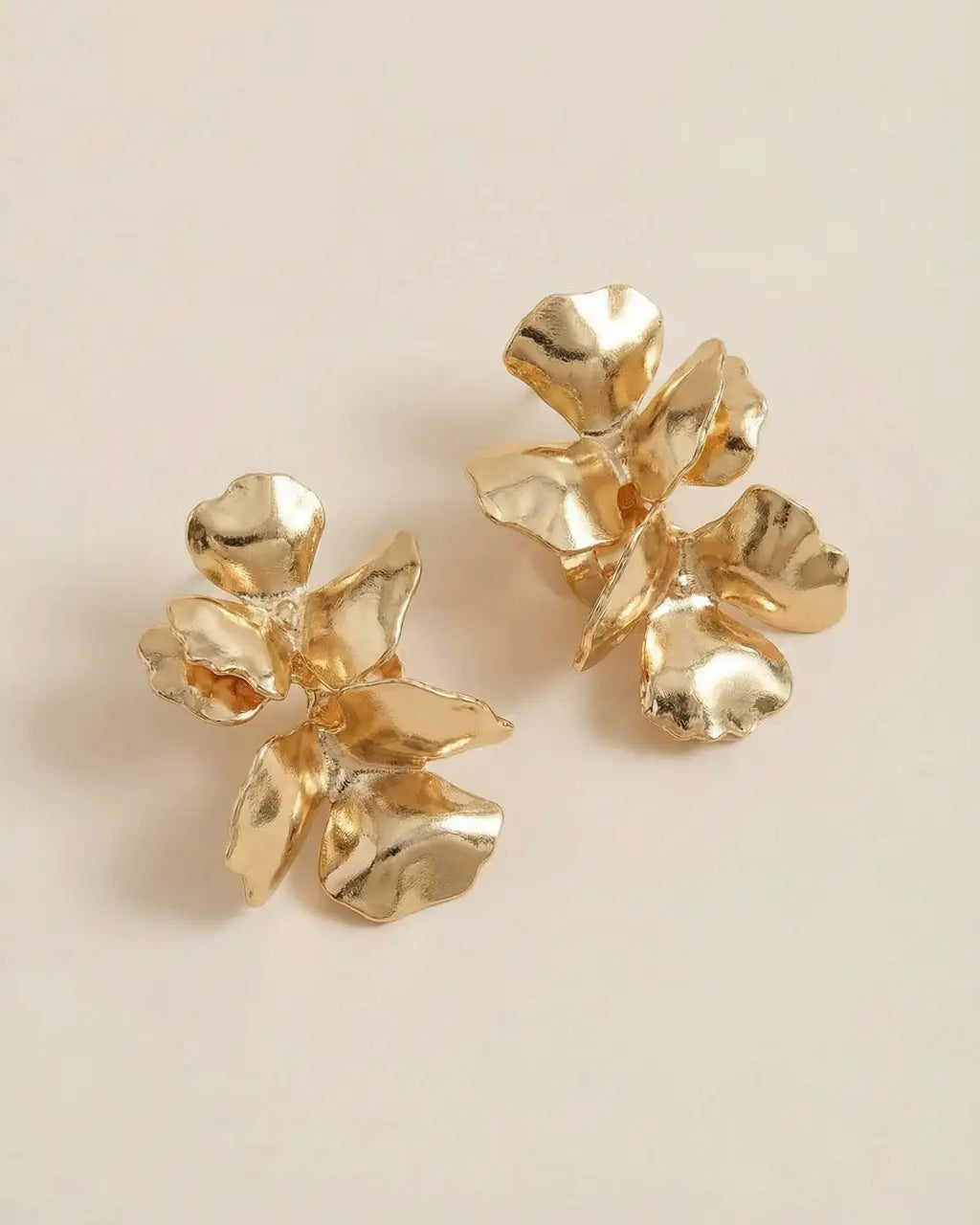 SOLACE  Gold Layered Floral Statement Drop Earrings 