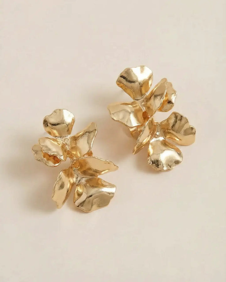 SOLACE  Gold Layered Floral Statement Drop Earrings 