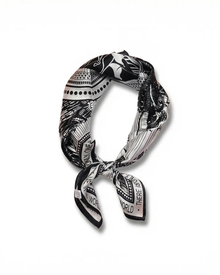 SOLACE  Black White Tropical Jungle Print Lightweight Square Boho Scarf 