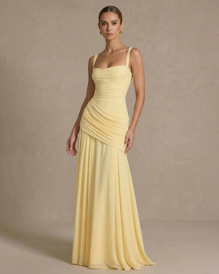 Elegant Square Neck Corset Back Lace Up Maxi Dress