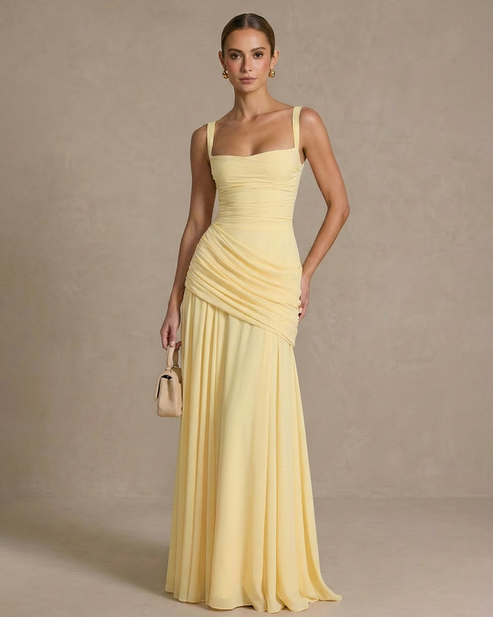 Elegant Square Neck Corset Back Lace Up Maxi Dress