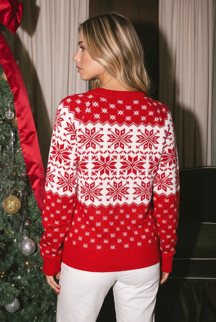 Vintage Snowflake Pattern Crew Neck Christmas Jumper