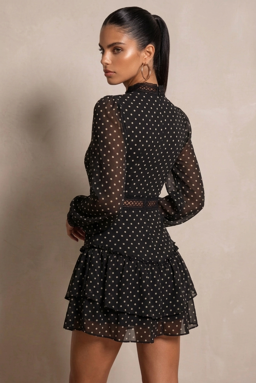 SOLACE CHICBlack Cutout Long Sleeve Ruffle Mini Dress