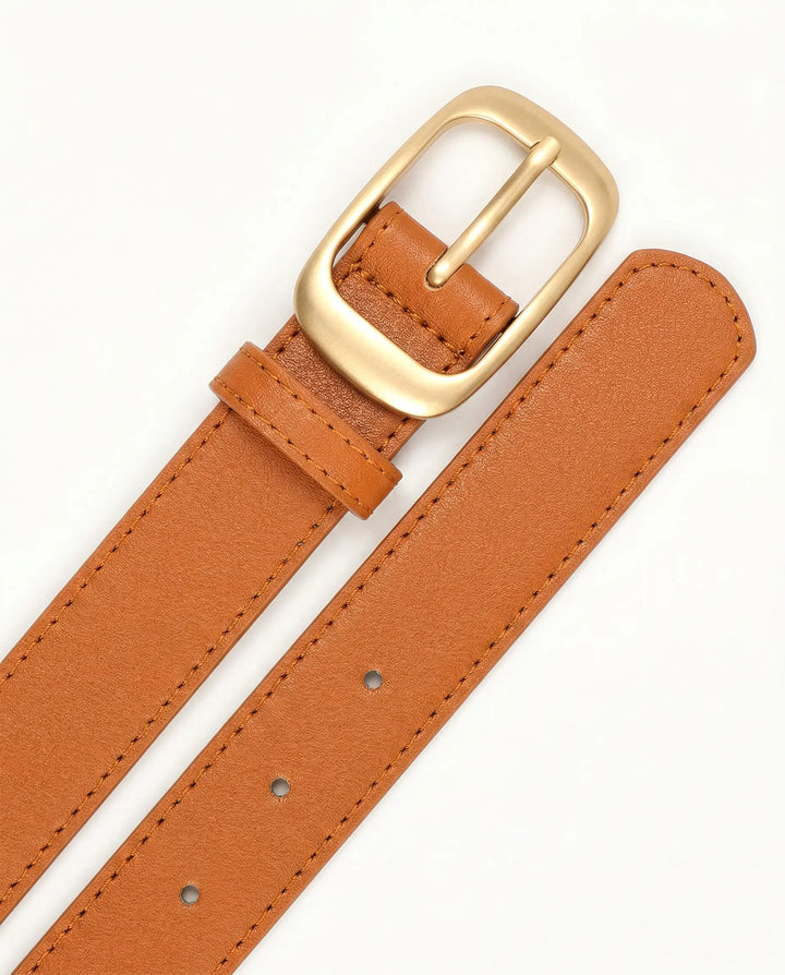 SOLACE  Camel Faux Leather Gold Buckle Classic Casual Belt 