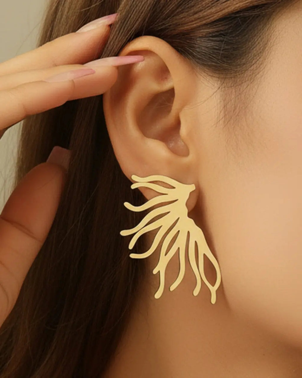 SOLACE  Gold Abstract Coral Branch Drop Earrings 