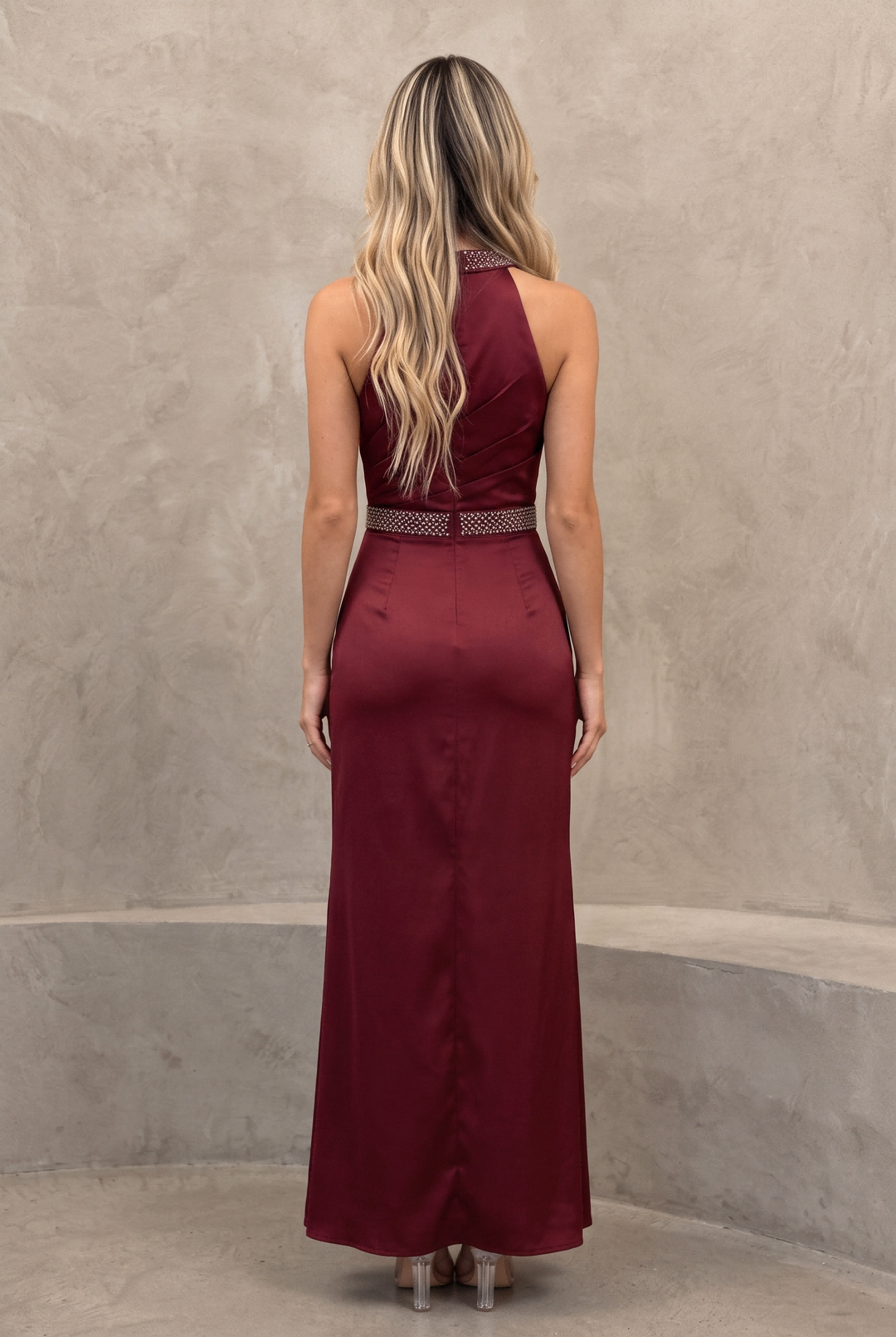 Elegant Sleeveless Satin Ruched Maxi Prom Dress