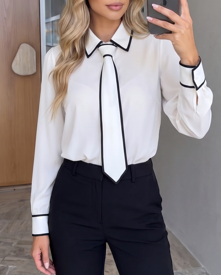 Contrast Trim Neck Shirt With Tie Piping