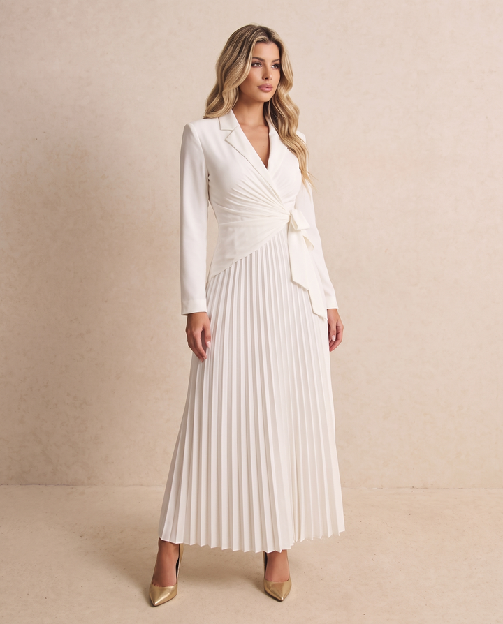 Women High Waist A-Line Pleated Midi Dress