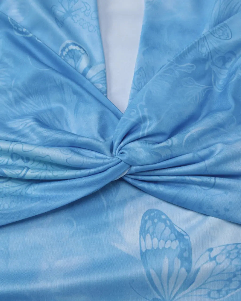 SOLACE  Blue Butterfly Print Cutout Mermaid Maxi Dress 