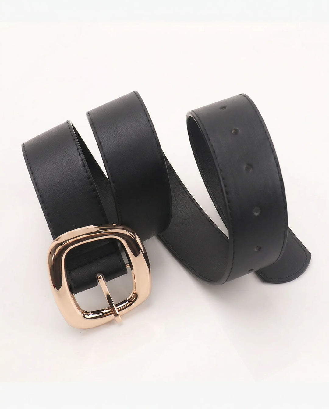SOLACE  Black PU Leather Rose Gold Square Buckle Classic Belt 