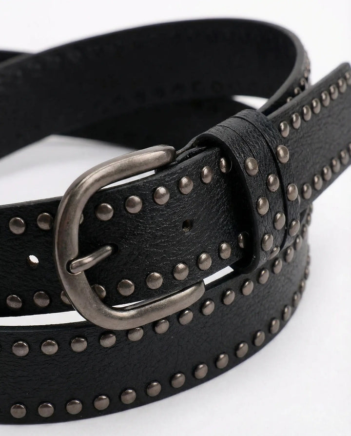 SOLACE  Black PU Leather Gunmetal Studded Punk Belt 