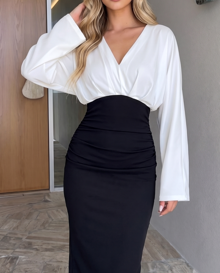 V‑Neck Long Sleeve Midi Mermaid Dress