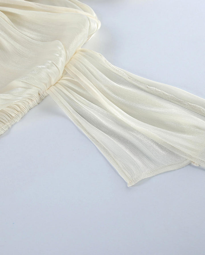 Shiny Satin Side Tie Long Sleeve Blouse