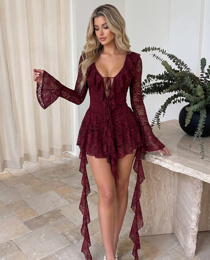 Irregular Hem Lace Slim Fit Mini Dress