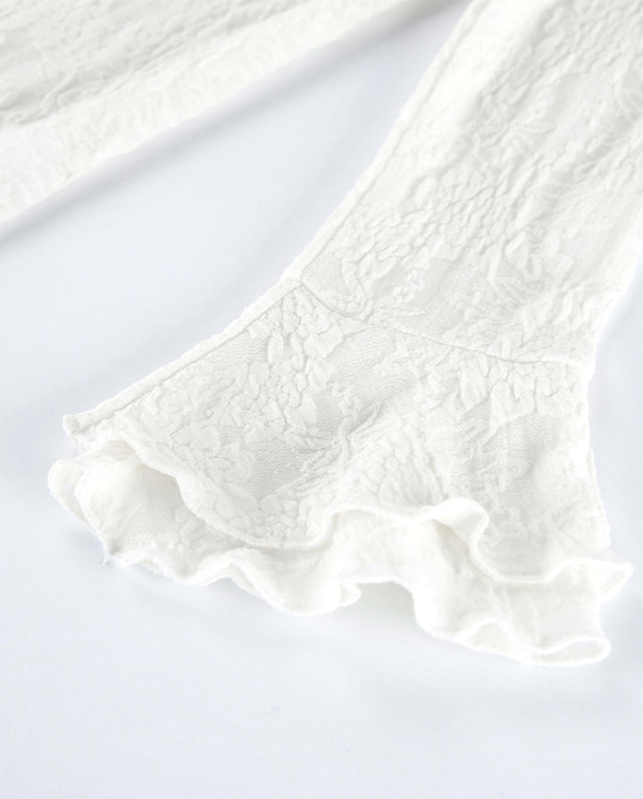 Long Sleeve Ruffle Slit Lace Dress