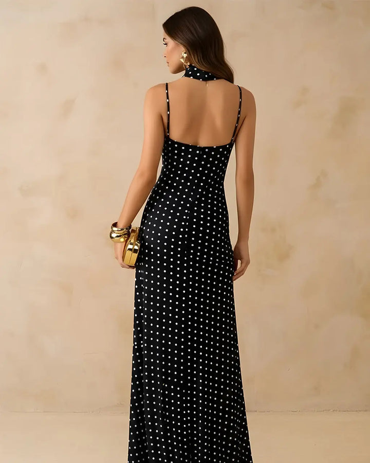 Black Polka Dot Cowl Neck Slip Maxi Dress SOLACE