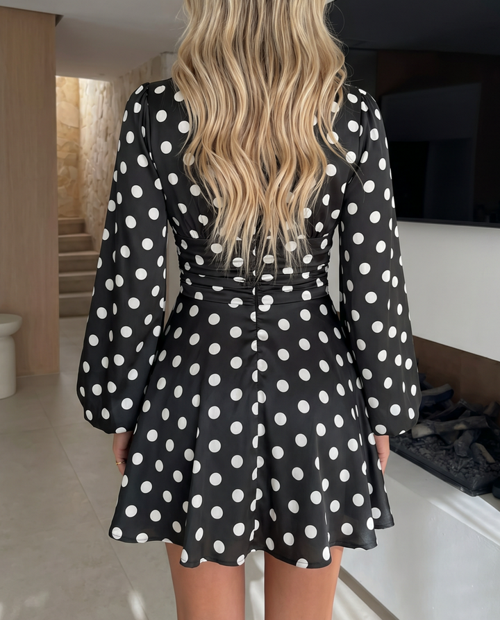 Polka Dot Deep V Neck Mini Dress
