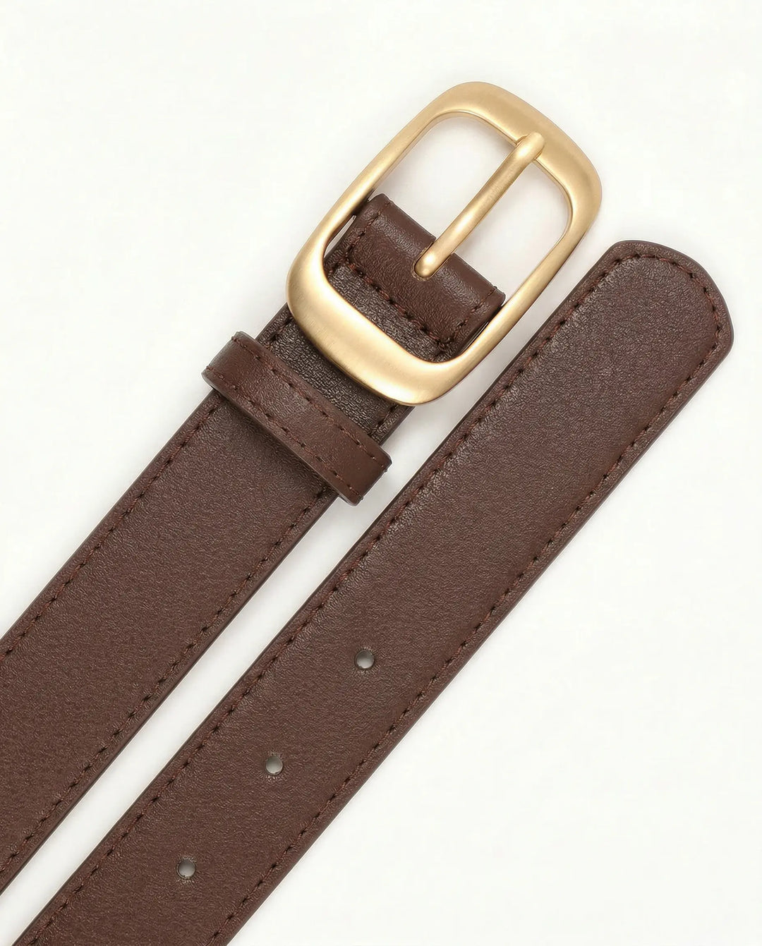 SOLACE  Dark Brown Faux Leather Gold Buckle Classic Casual Belt 