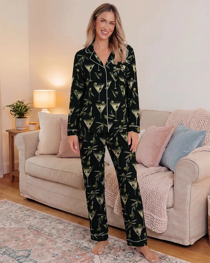 SOLACE CHICBlack Martini Print Pajama Set