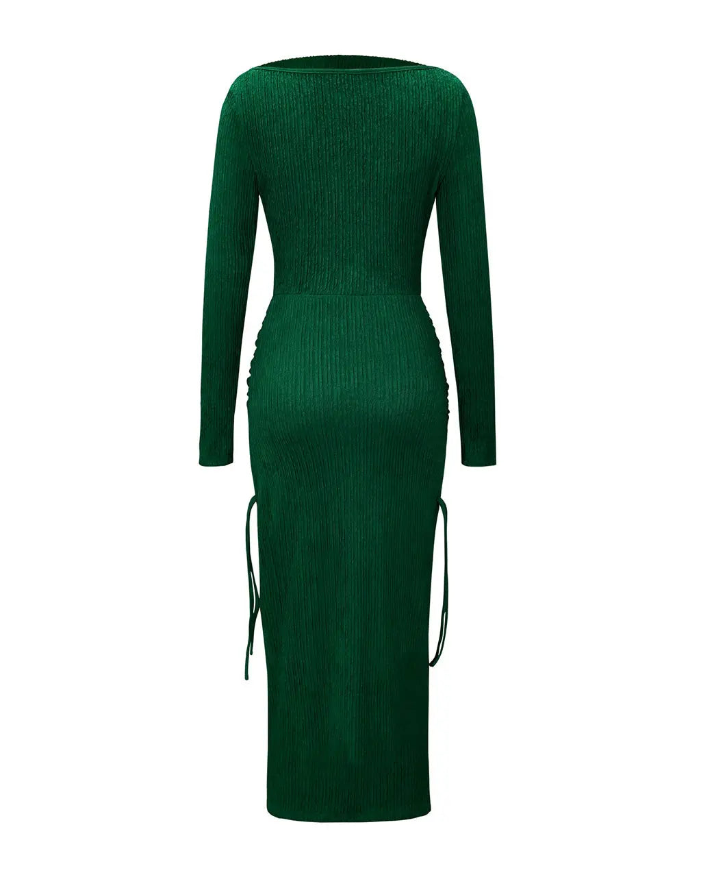 Plain Green Ribbed Ruched Bodycon Maxi Dress SOLACE