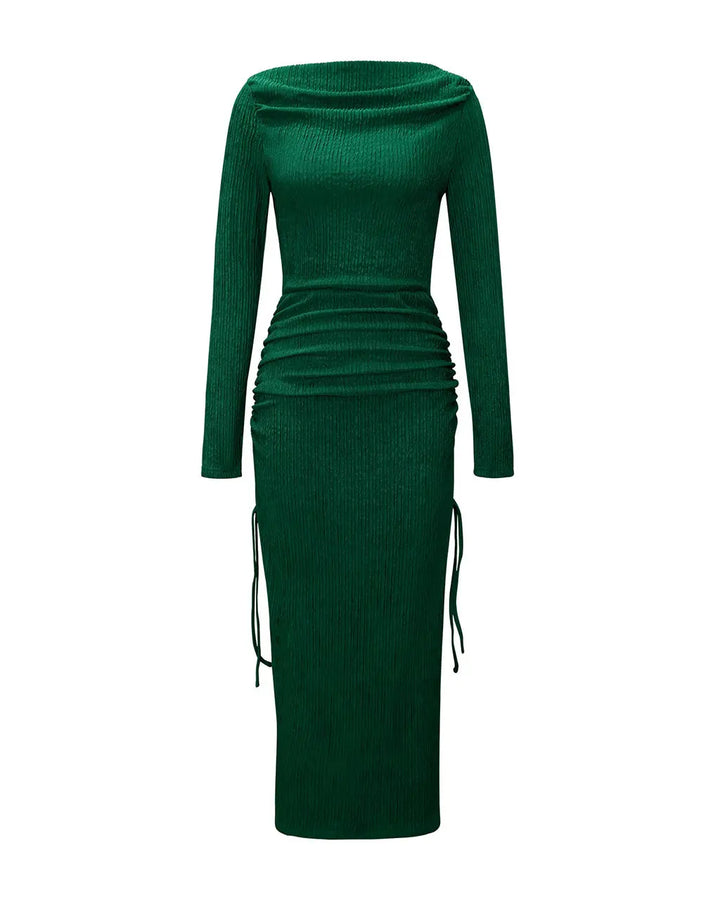 Plain Green Ribbed Ruched Bodycon Maxi Dress SOLACE