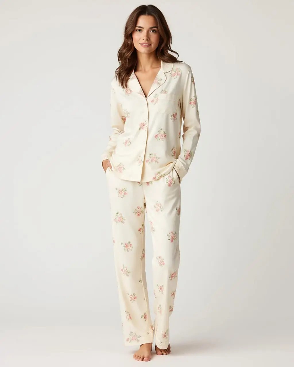 SOLACE CHICRetro Floral Collar Two-Piece Pajamas Set