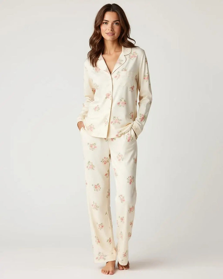 SOLACE CHICRetro Floral Collar Two-Piece Pajamas Set